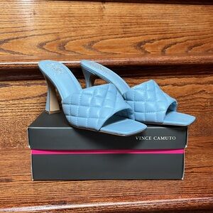 Vince Camuto Blue Reselm Quilted Strap Leather Square Toe Sandal Size 10